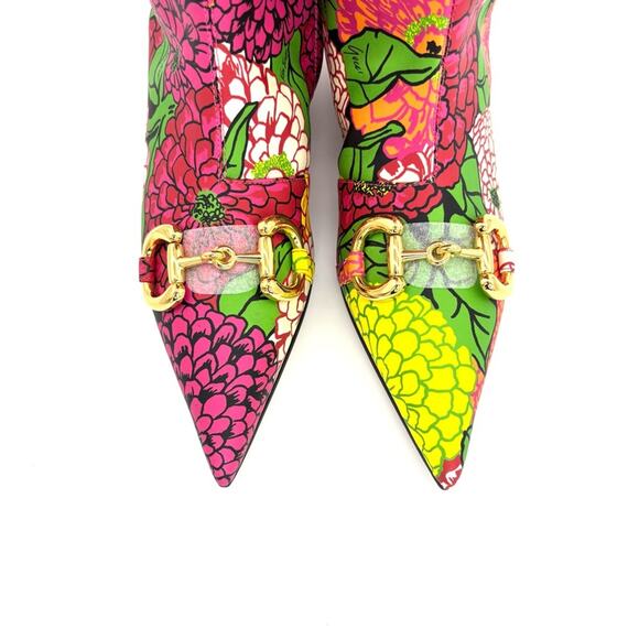 NIB Gucci x Ken Scott Horsebit Pomponica Knee High Floral Kitten Heel Boots 36 - Picture 7 of 9